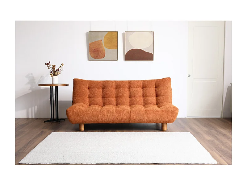 Banquette convertible capitonnée tissu bouclette terracotta - VALENTIN