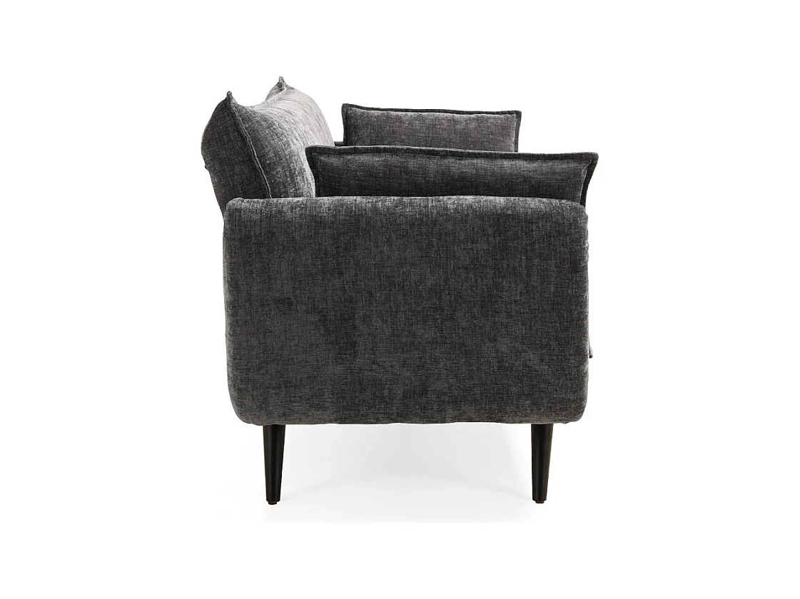 Canapé convertible en tissu doux gris foncé et pieds en bois - HUGUES