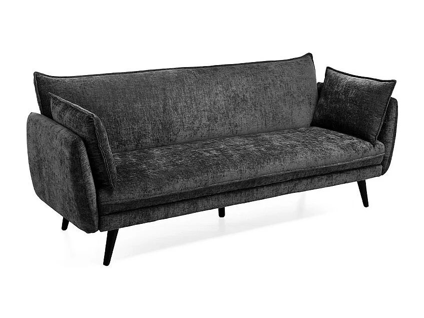 Canapé convertible en tissu doux gris foncé et pieds en bois - HUGUES