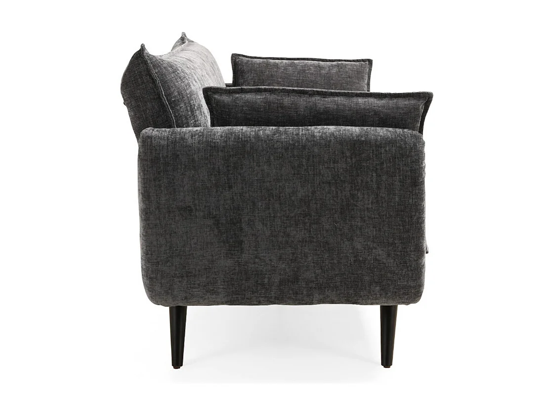 Canapé convertible en tissu doux gris foncé et pieds en bois - HUGUES