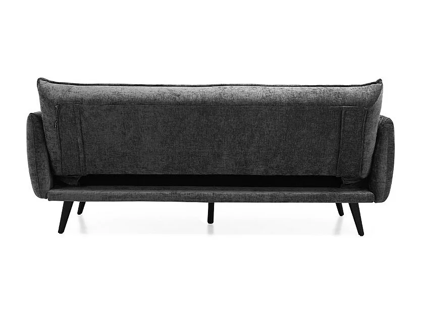 Canapé convertible en tissu doux gris foncé et pieds en bois - HUGUES