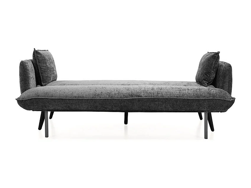 Canapé convertible en tissu doux gris foncé et pieds en bois - HUGUES