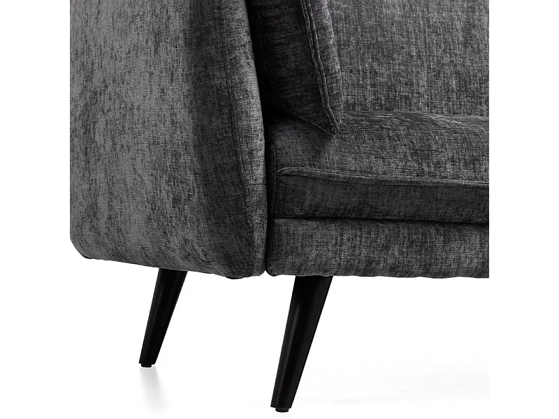 Canapé convertible en tissu doux gris foncé et pieds en bois - HUGUES