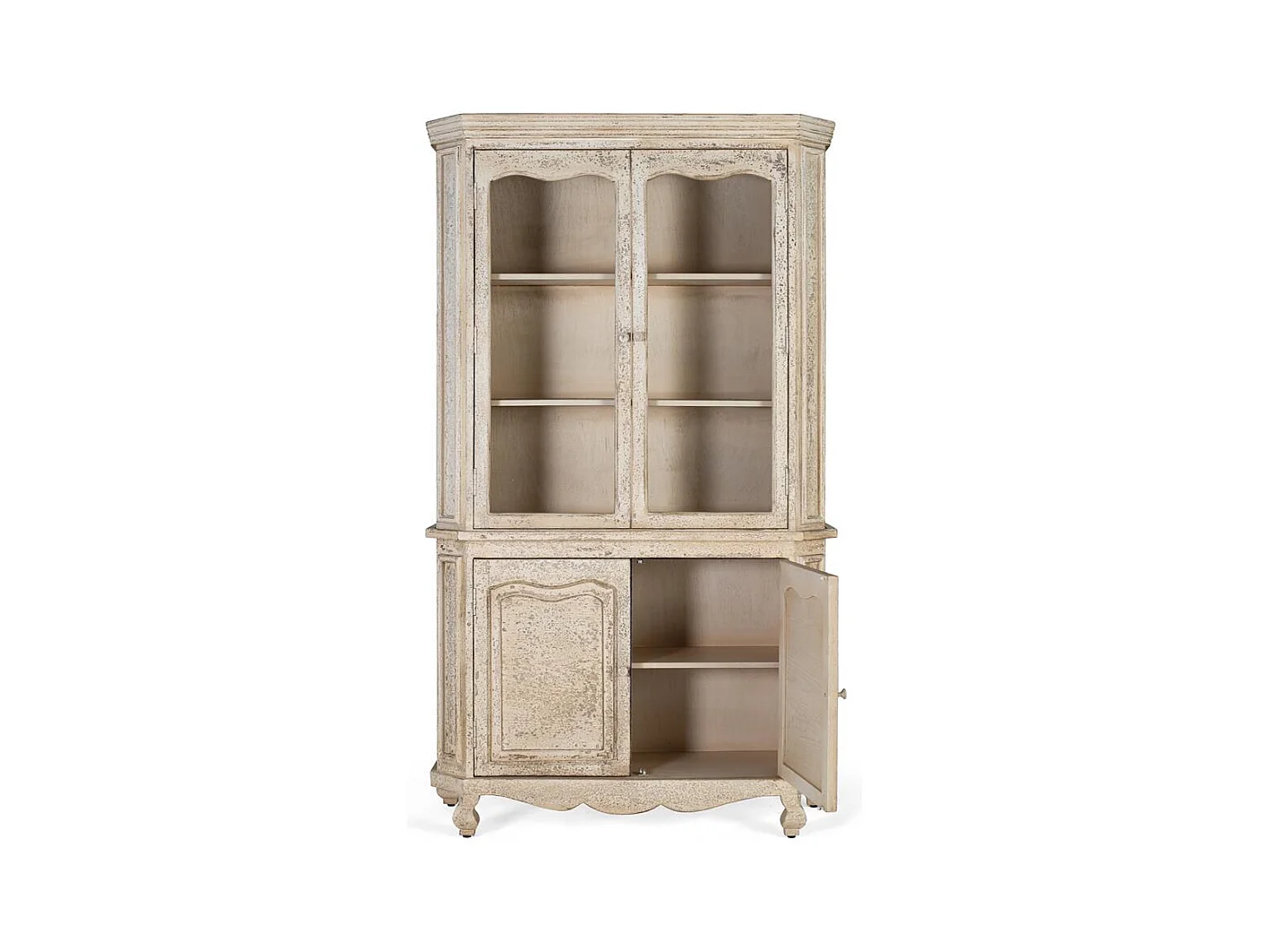 Handgemaakte mangohouten vitrinekast met 4 deuren