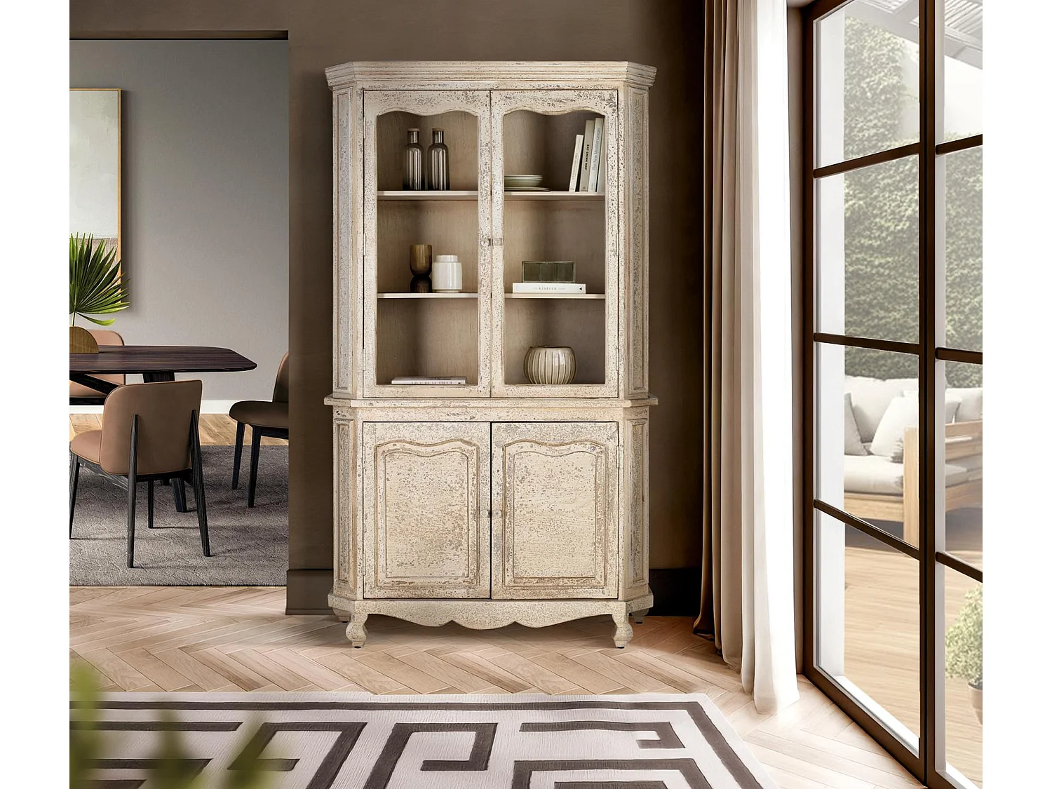 Vetrina in legno di mango, stile rustico, 120 cm - 207x120x40