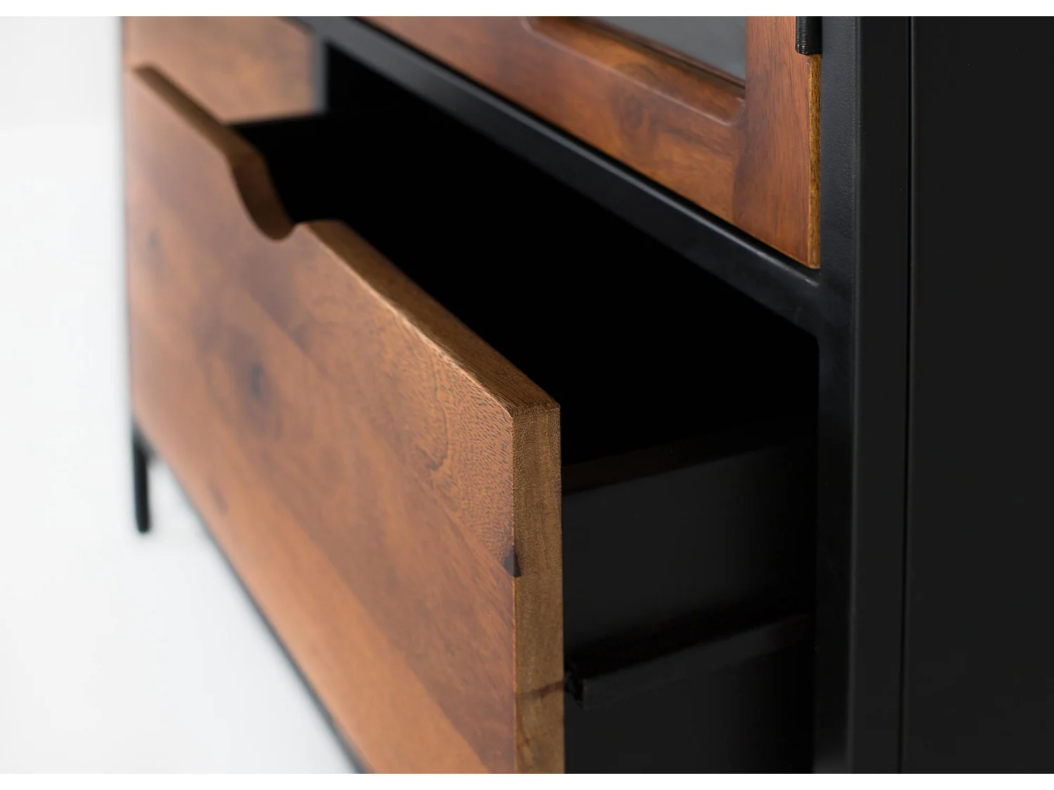 Vitrine en bois de manguier 90 cm, style industriel - 180 x 90 x 40 cm