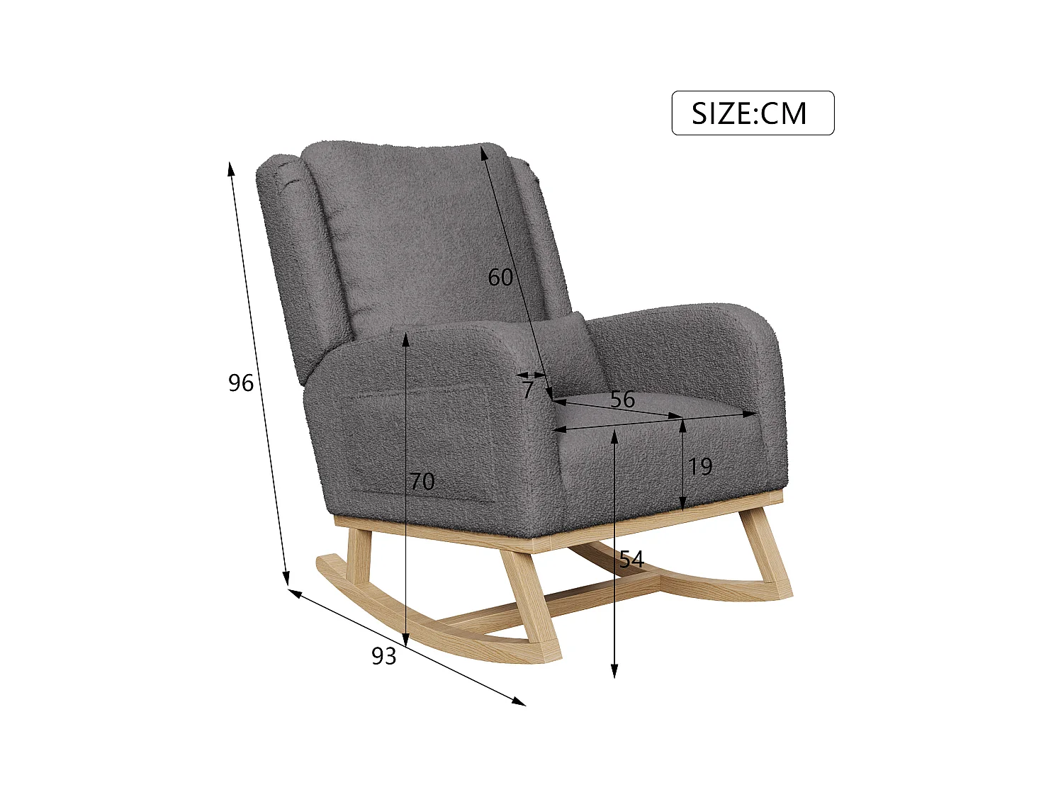 Fauteuil à bascule noir Fauteuil Relax a Bascule en Tissu avec Dossier Haut Rocking Chair avec Poche Latérale et Coussin Lombaire Rocking Chair Intérieur Extérieur