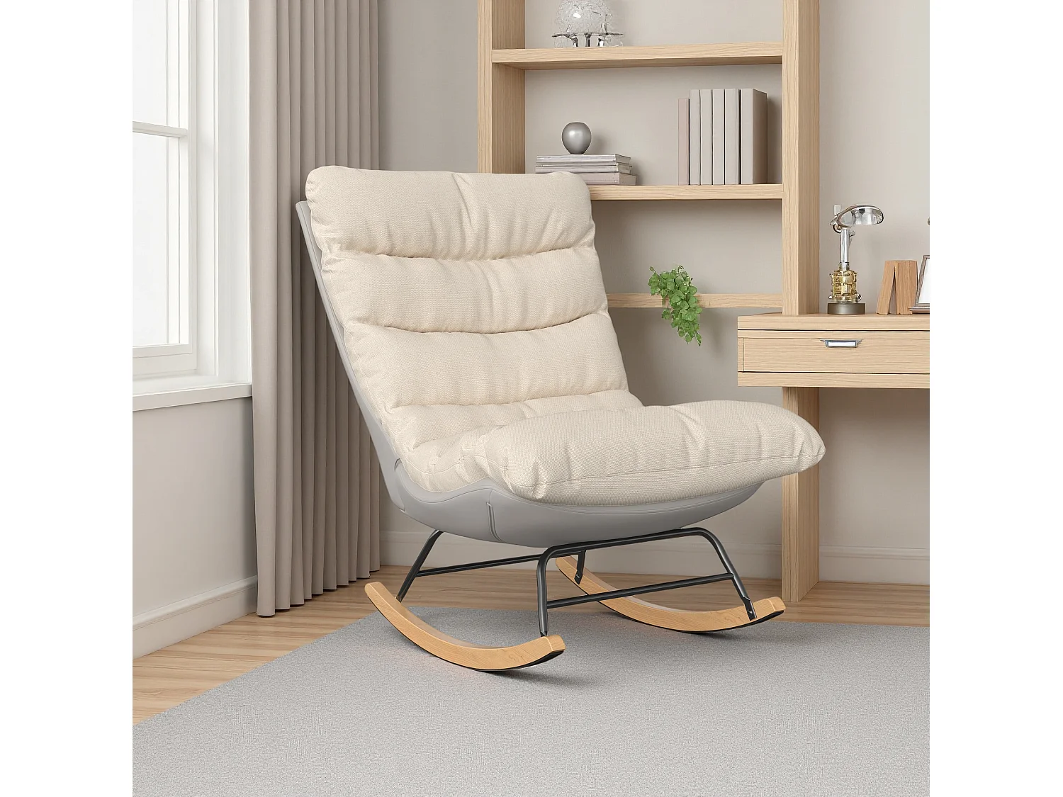 Fauteuil à bascule bicolore , assise en lin et base en tissu technique, design moderne et confortable