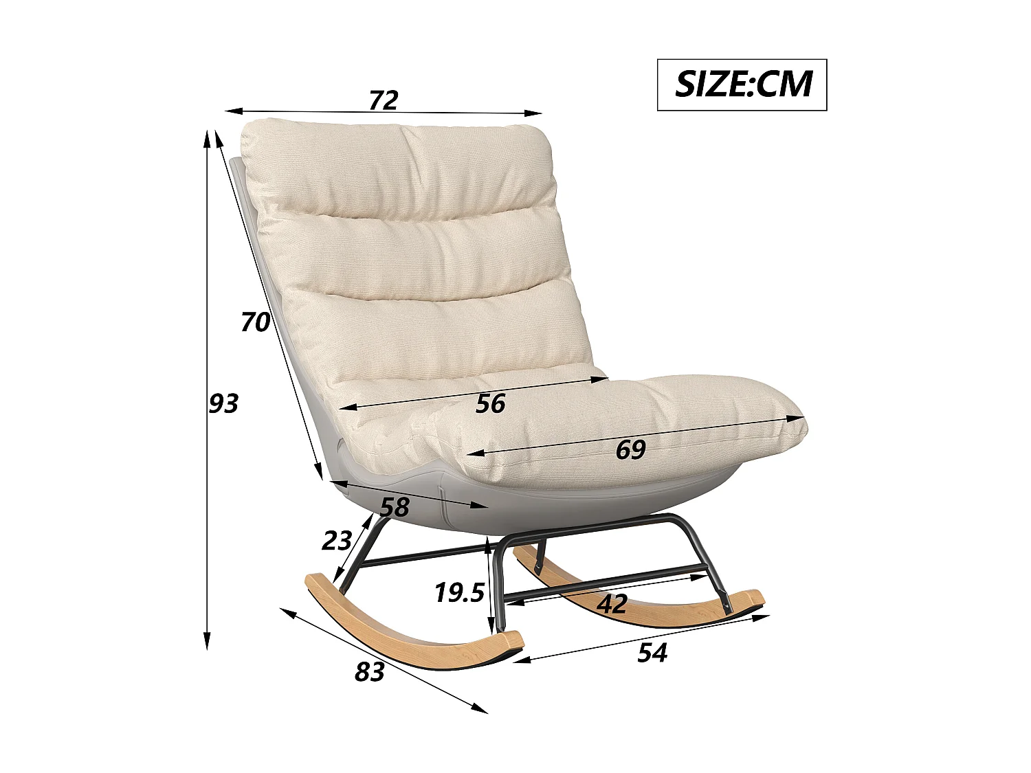 Fauteuil à bascule bicolore , assise en lin et base en tissu technique, design moderne et confortable