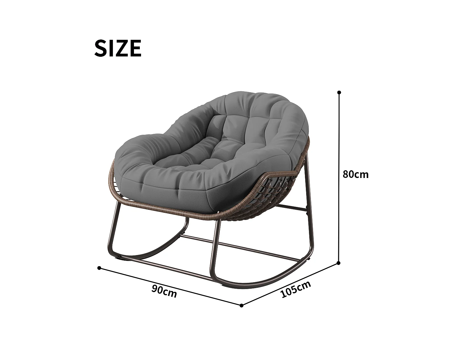 Chaise d'extérieur gris - Chaise à œufs surdimensionnée en osier avec coussin épais, pour l'intérieur et l'extérieur