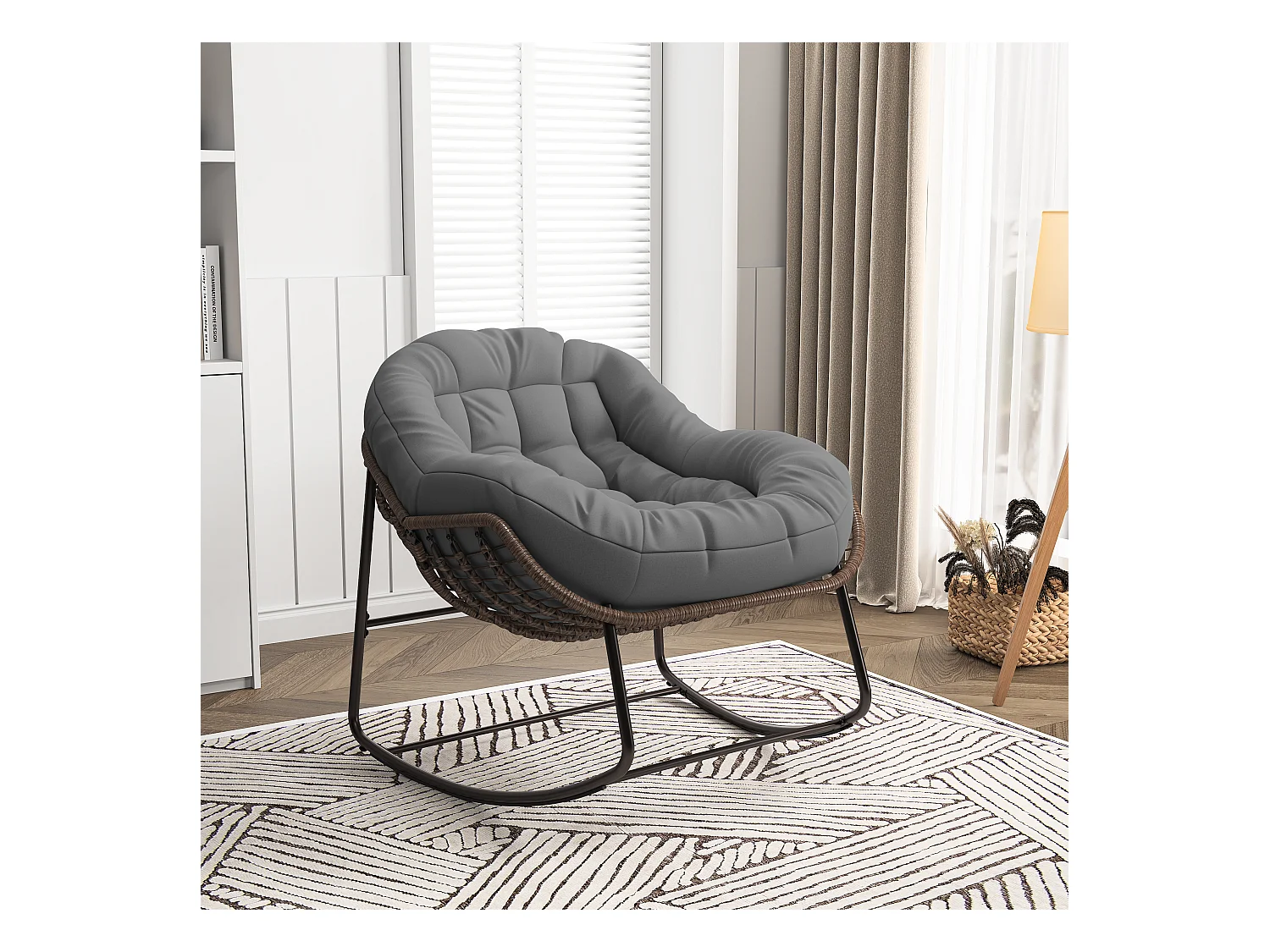 Chaise d'extérieur gris - Chaise à œufs surdimensionnée en osier avec coussin épais, pour l'intérieur et l'extérieur