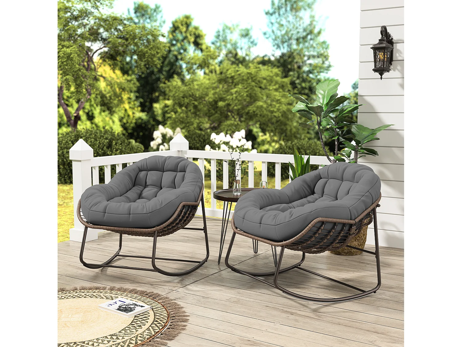 Chaise d'extérieur gris - Chaise à œufs surdimensionnée en osier avec coussin épais, pour l'intérieur et l'extérieur