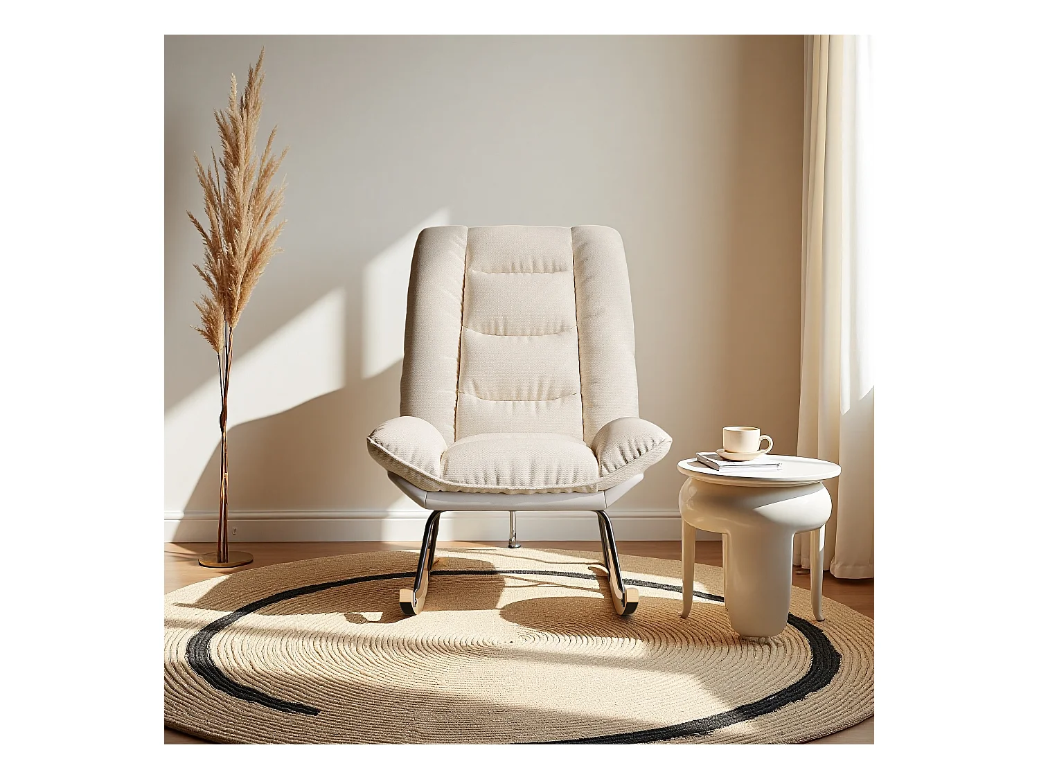 Fauteuil à bascule bicolore, dossier réglable 5 positions avec fixation velcro, design moderne en tissu mixte