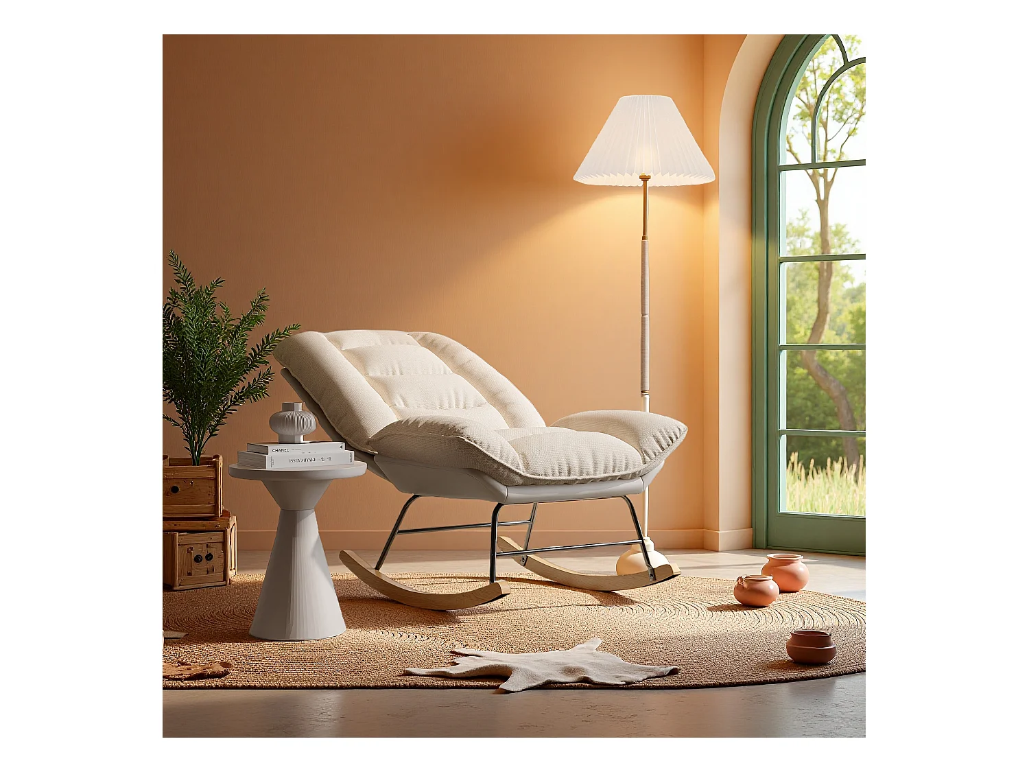 Fauteuil à bascule bicolore, dossier réglable 5 positions avec fixation velcro, design moderne en tissu mixte