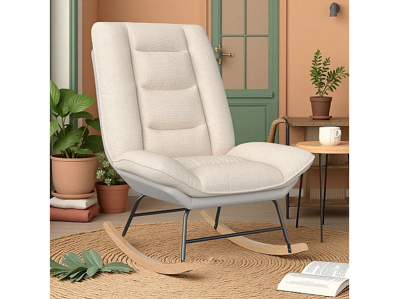 Fauteuil à bascule bicolore, dossier réglable 5 positions avec fixation velcro, design moderne en tissu mixte