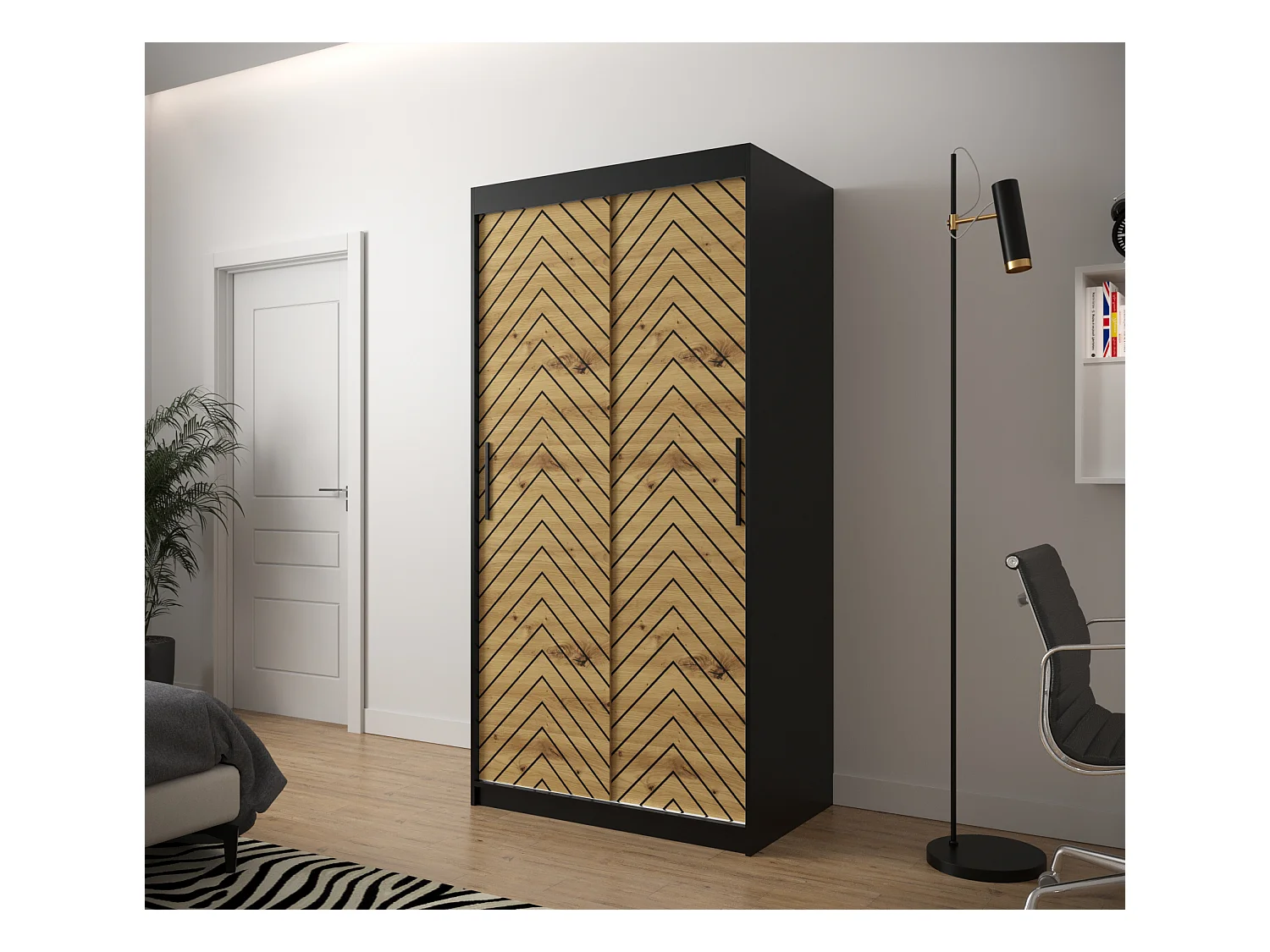 Armoire à portes coulissantes Jodełka 1 200/100/62 2 portes (Noir/Artisan)