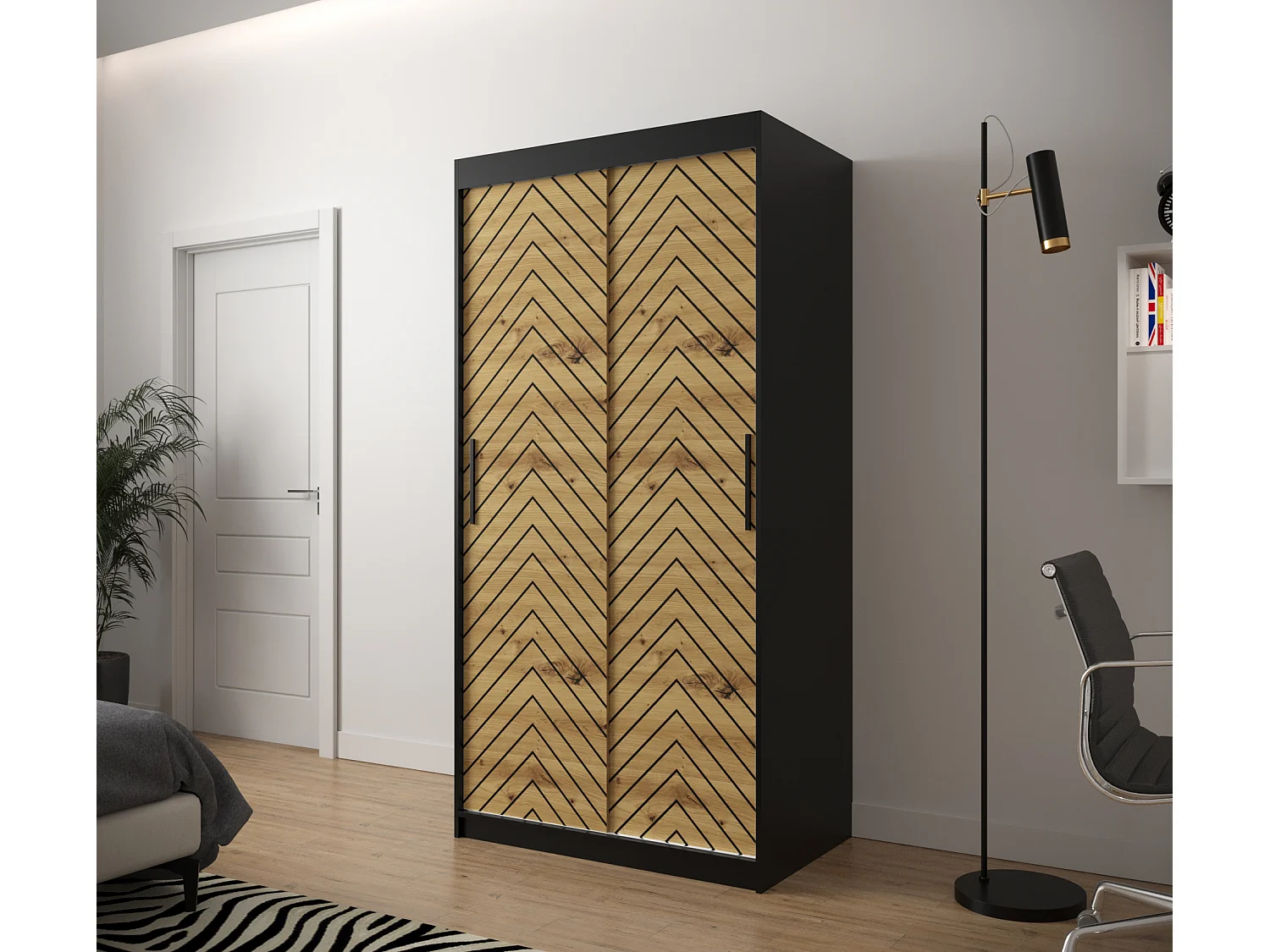 Armoire à portes coulissantes Jodełka 1 200/100/62 2 portes (Noir/Artisan)
