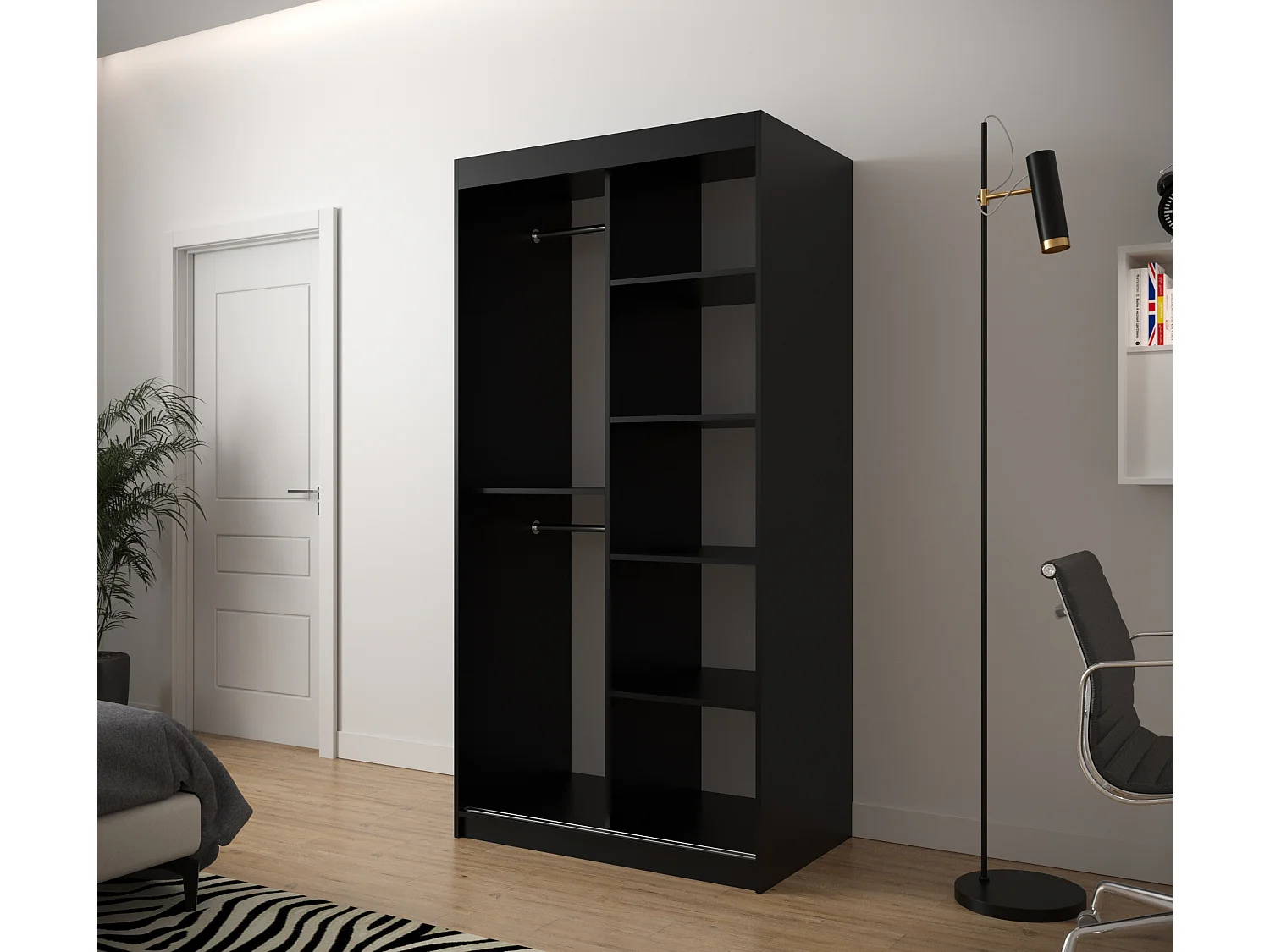 Armoire à portes coulissantes Jodełka 1 200/100/62 2 portes (Noir/Artisan)