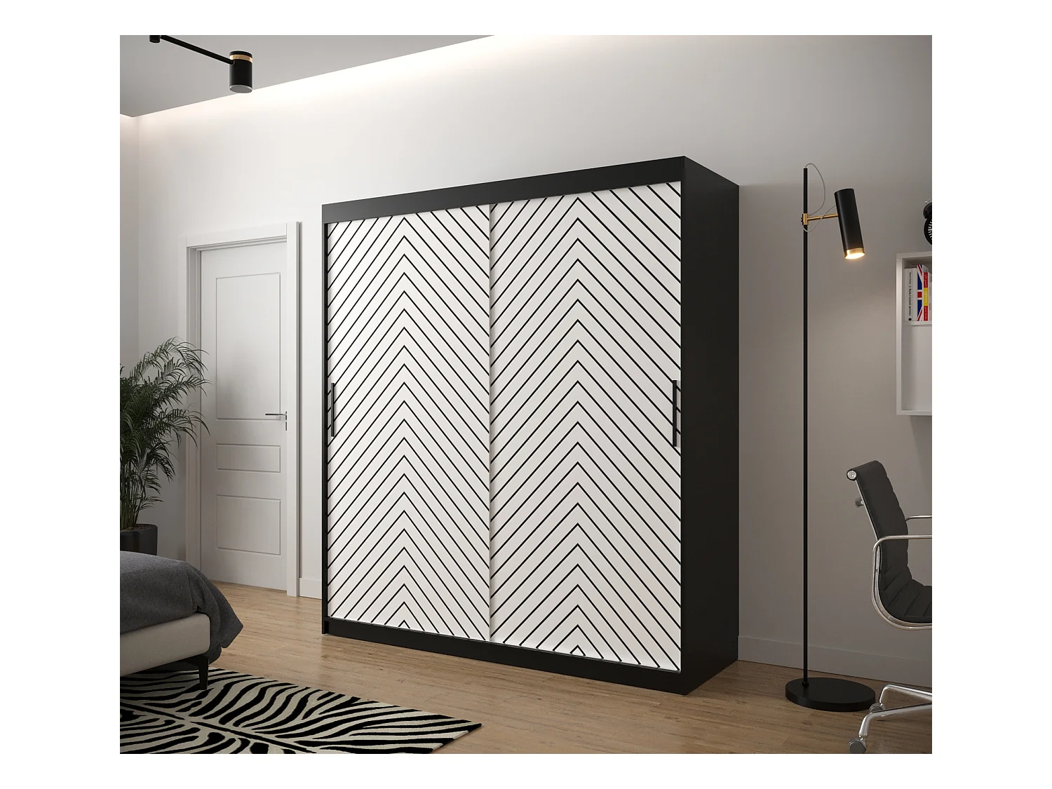 Armoire à portes coulissantes Jodełka 1 200/180/62 2 portes (Noir/Blanc)