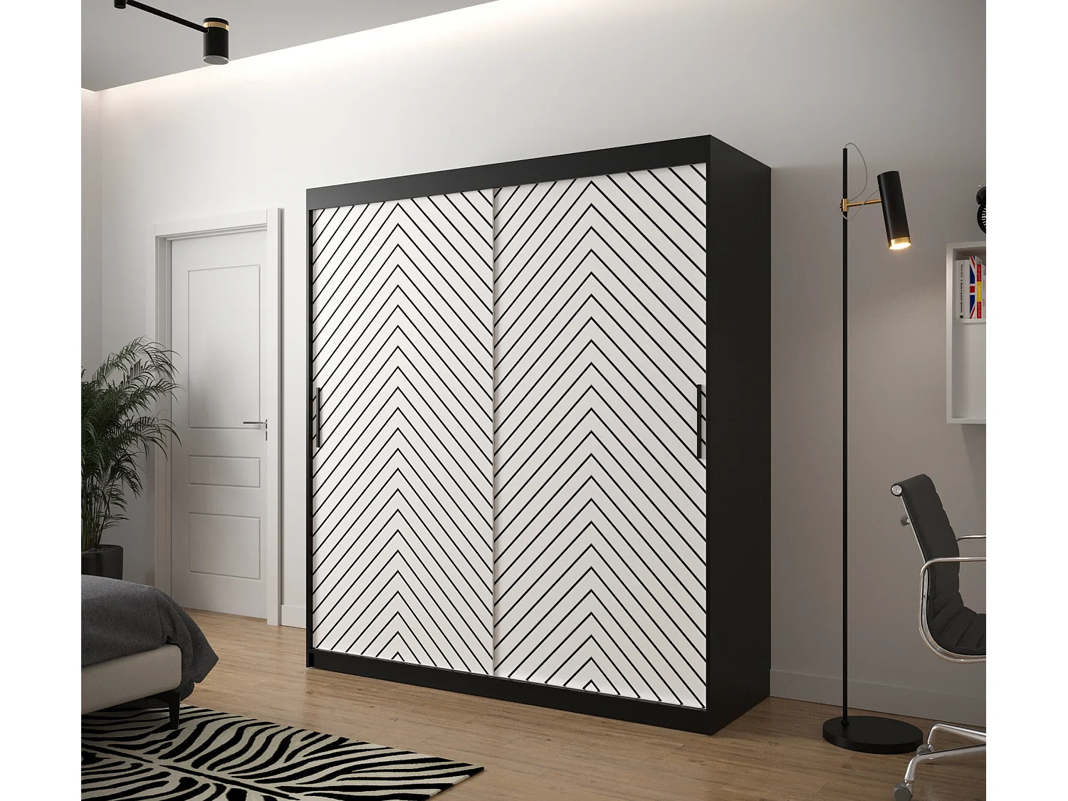 Armoire à portes coulissantes Jodełka 1 200/180/62 2 portes (Noir/Blanc)