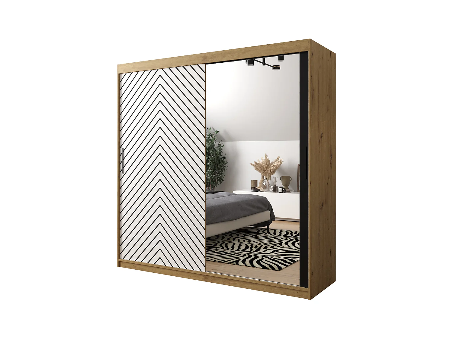 Armoire à portes coulissantes Jodełka 2 200/200/62 2 portes (Artisan/Blanc)