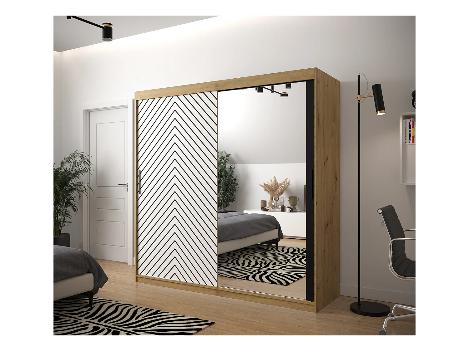 Armoire à portes coulissantes Jodełka 2 200/200/62 2 portes (Artisan/Blanc)