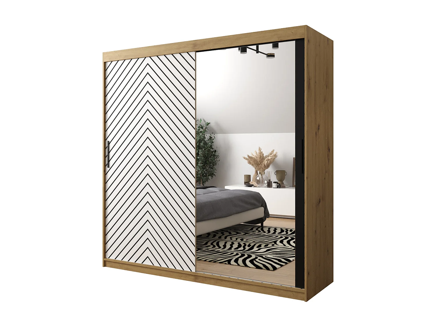 Schwebetürenschrank Jodełka 2 200/200/62 2-Türig (Artisan/Weiß)