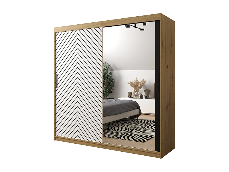 Schwebetürenschrank Jodełka 2 200/200/62 2-Türig (Artisan/Weiß)