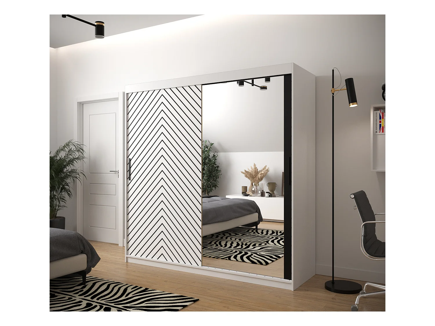 Schwebetürenschrank Jodełka 2 200/200/62 2-Türig (Weiß)