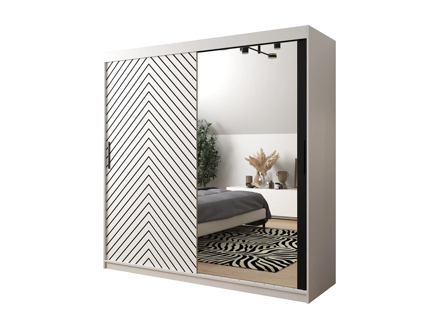 Schwebetürenschrank Jodełka 2 200/200/62 2-Türig (Weiß)