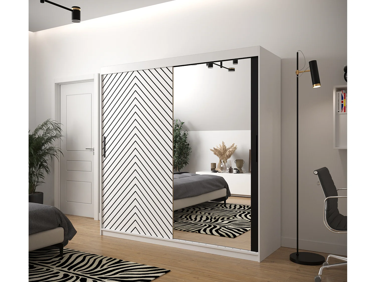 Schwebetürenschrank Jodełka 2 200/200/62 2-Türig (Weiß)