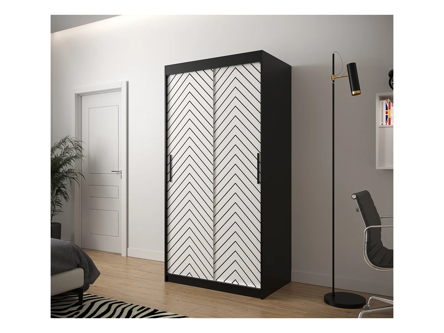 Armoire à portes coulissantes Jodełka 1 200/100/62 2 portes (Noir/Blanc)