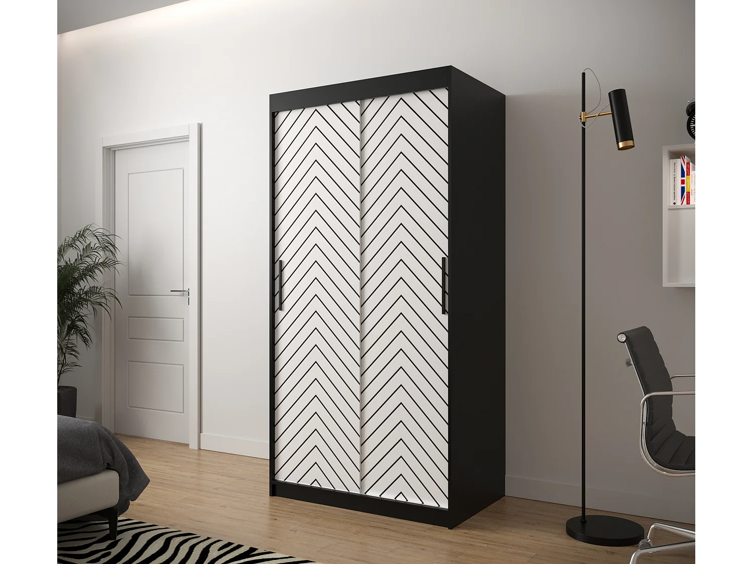 Armoire à portes coulissantes Jodełka 1 200/100/62 2 portes (Noir/Blanc)