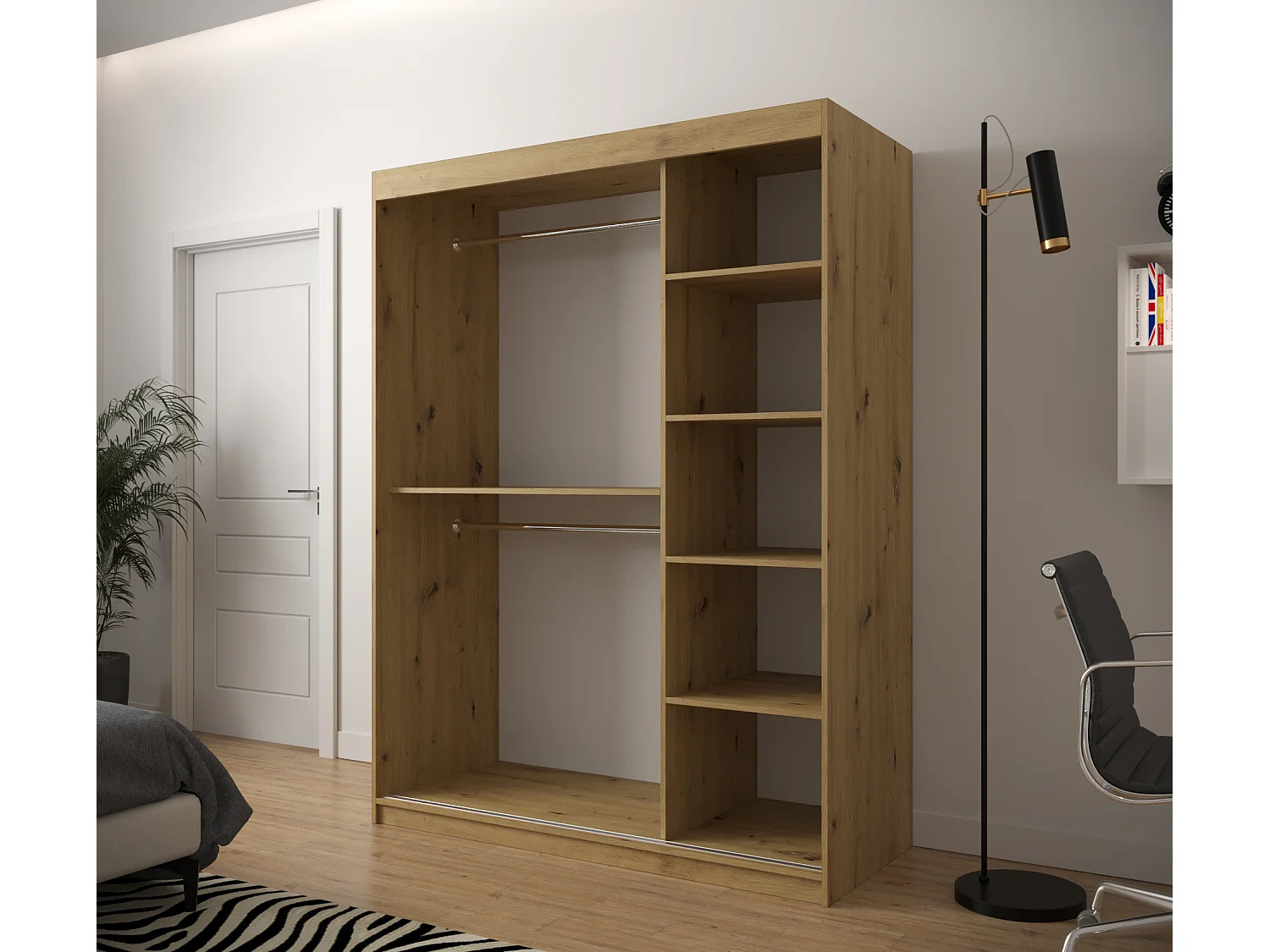 Armoire à portes coulissantes Jodełka 200/150/62 2 portes (Artisan/Blanc)