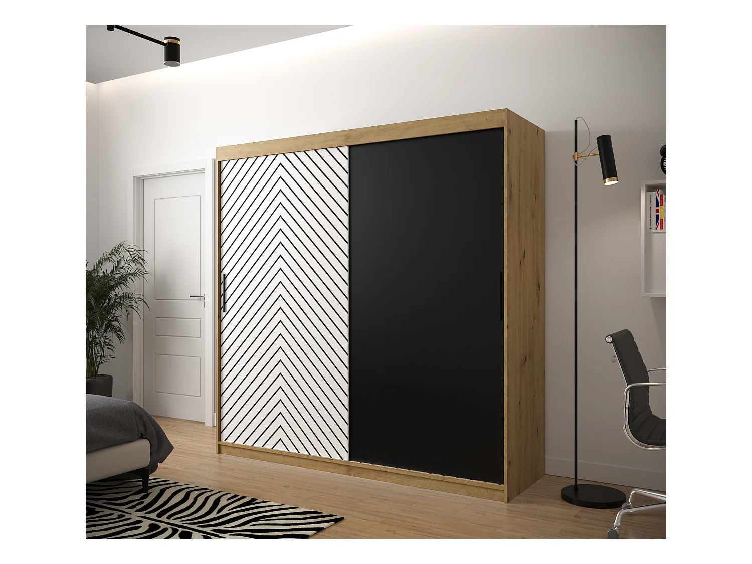 Armoire à portes coulissantes Jodełka 200/200/62 2 portes (Artisan/Blanc)