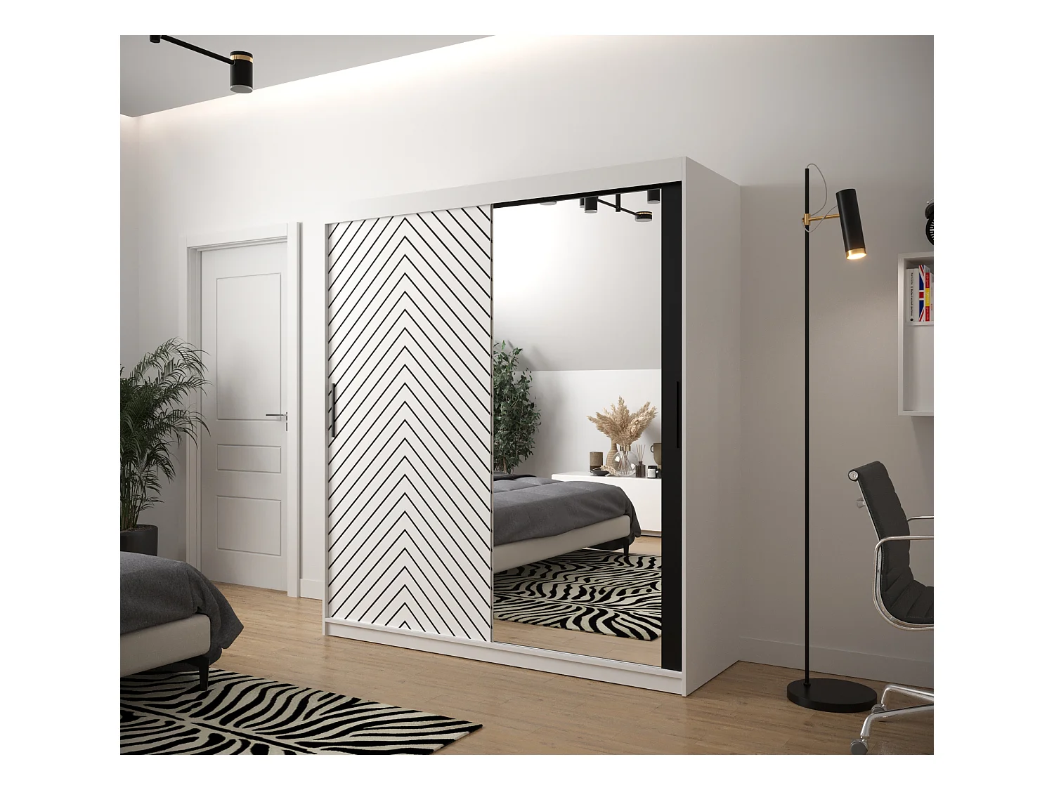 Armoire à portes coulissantes Jodełka 2 200/180/62 2 portes (Blanc)