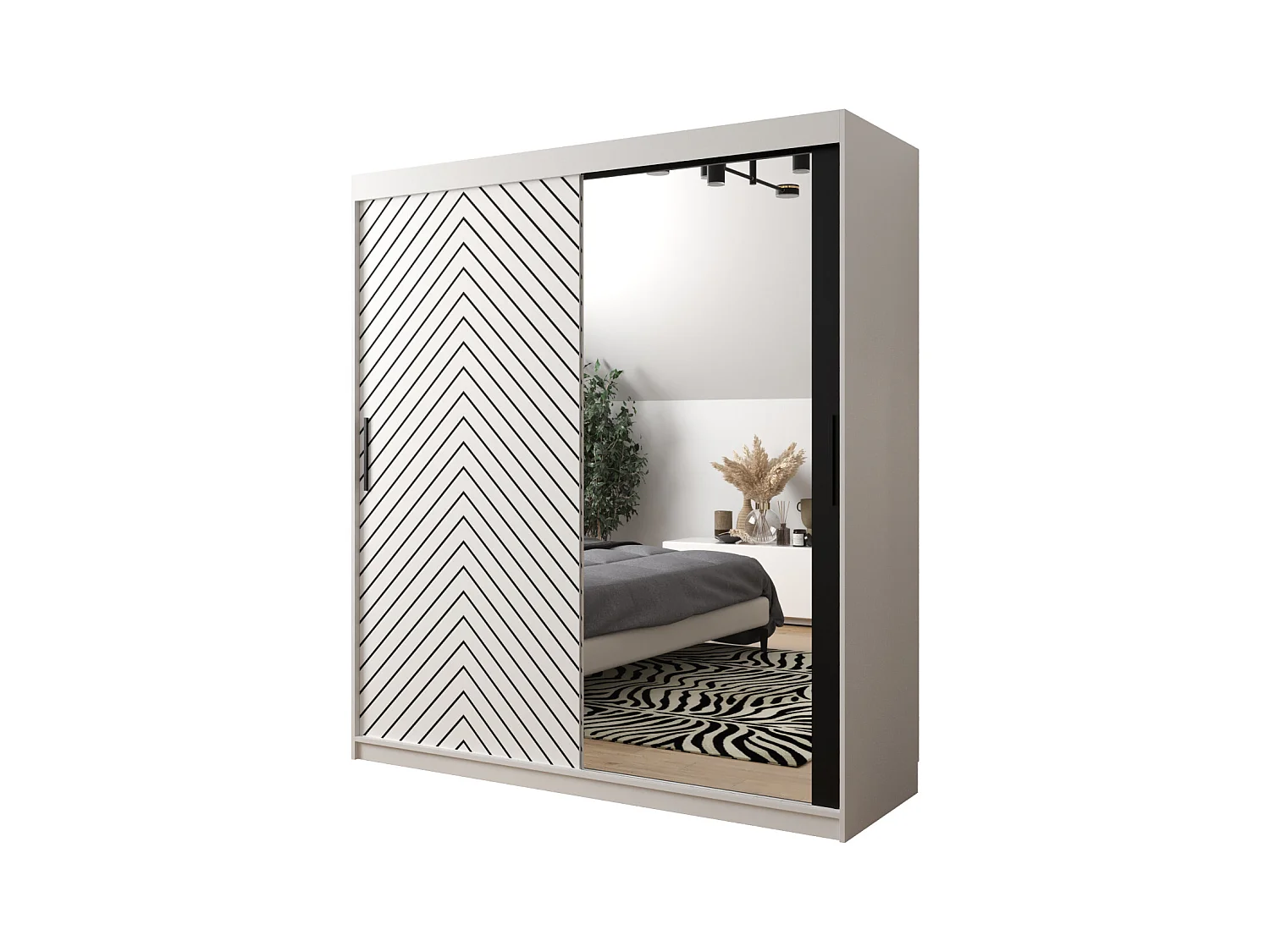 Schwebetürenschrank Jodełka 2 200/180/62 2-Türig (Weiß)
