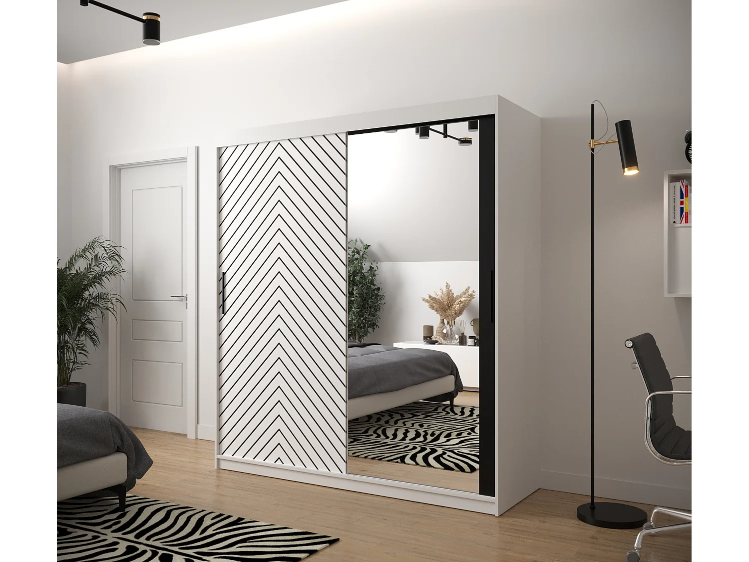 Armoire à portes coulissantes Jodełka 2 200/180/62 2 portes (Blanc)