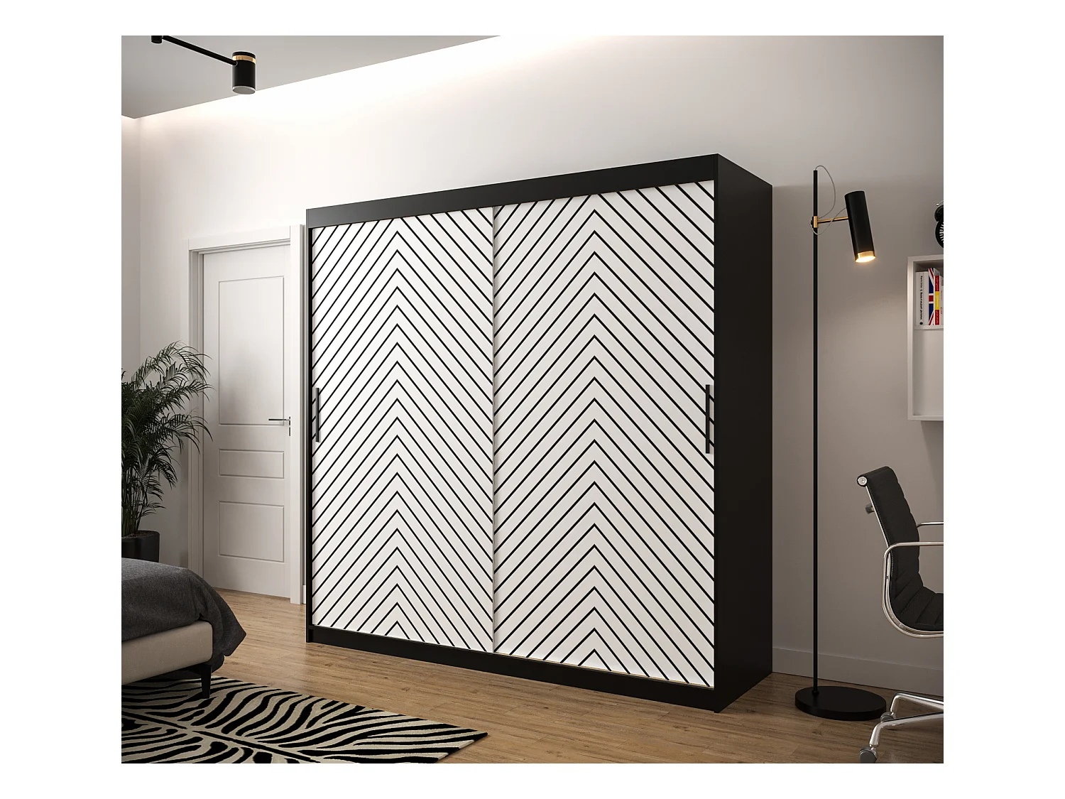 Armoire à portes coulissantes Jodełka 1 200/200/62 2 portes (Noir/Blanc)