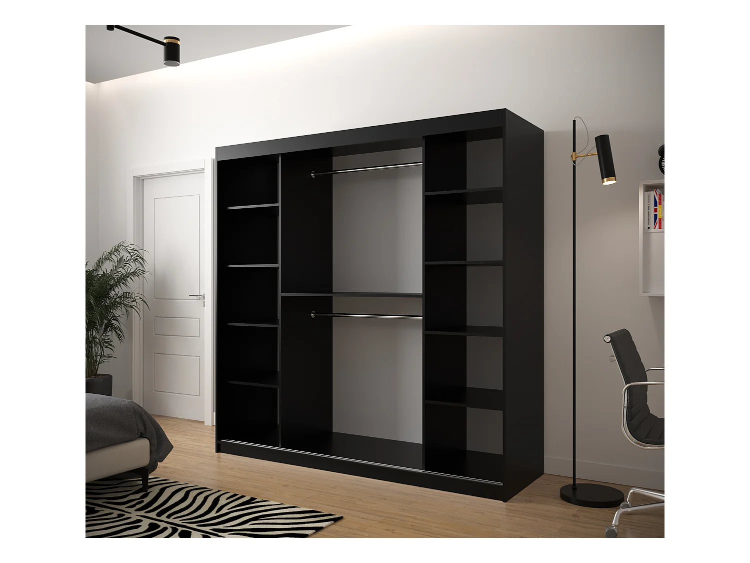 Armoire à portes coulissantes Jodełka 1 200/200/62 2 portes (Noir/Blanc)