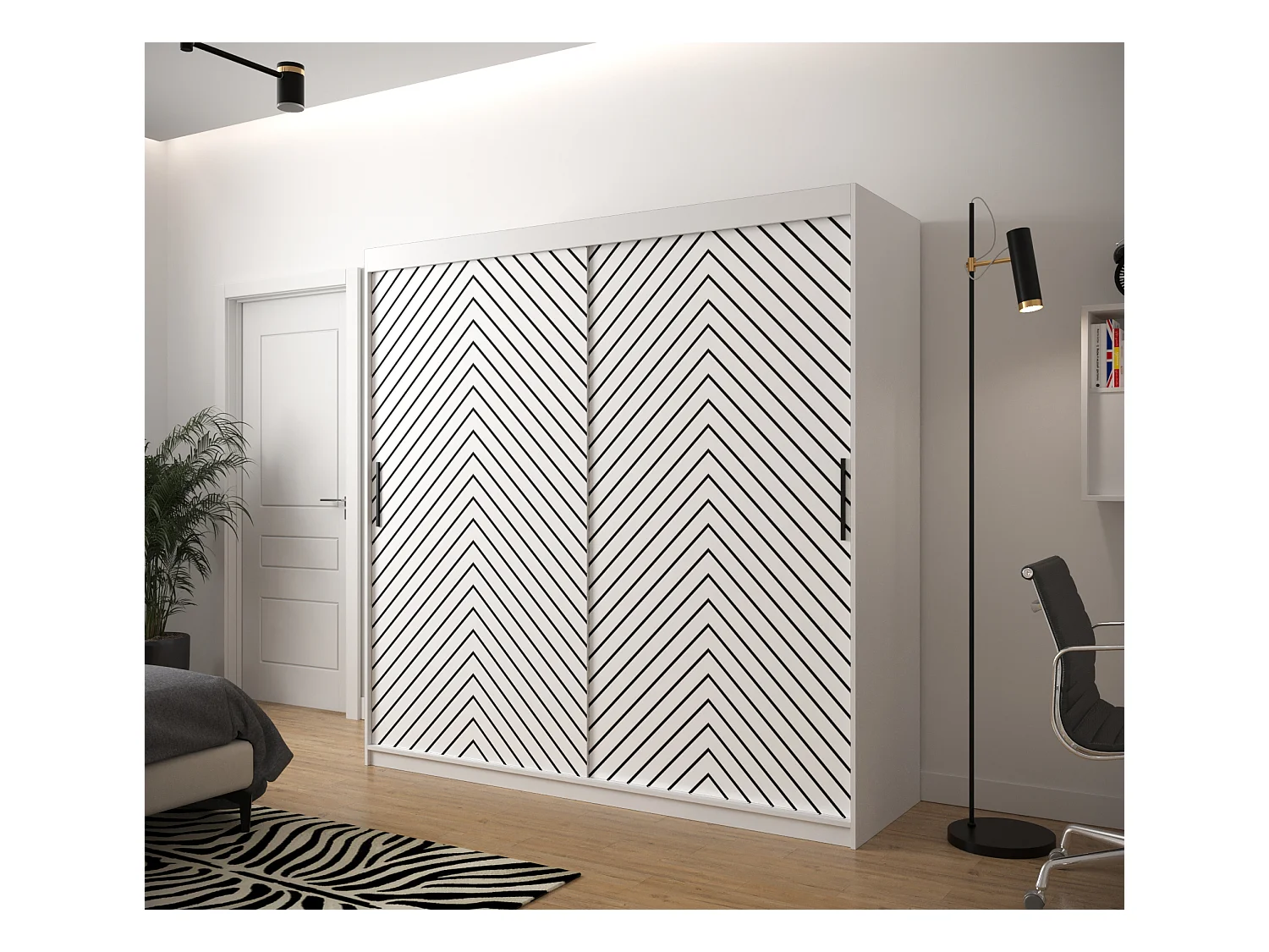 Armoire à portes coulissantes Jodełka 1 200/200/62 2 portes (Blanc)