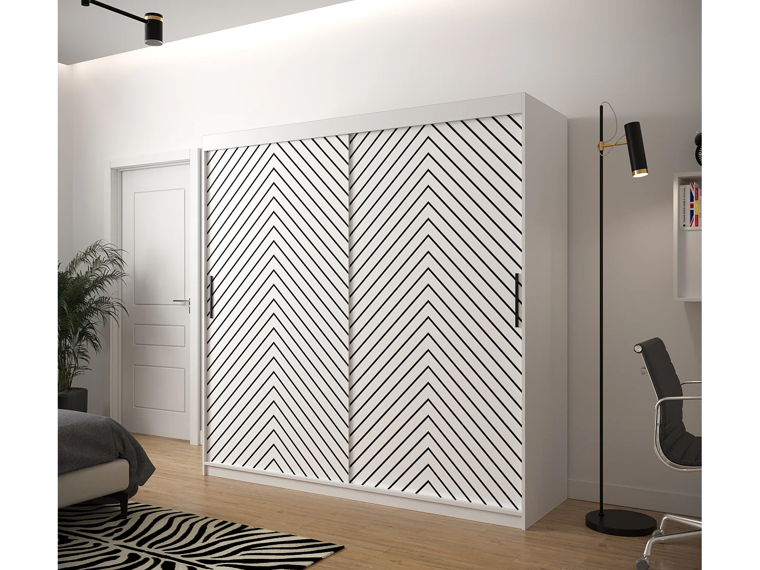 Armoire à portes coulissantes Jodełka 1 200/200/62 2 portes (Blanc)