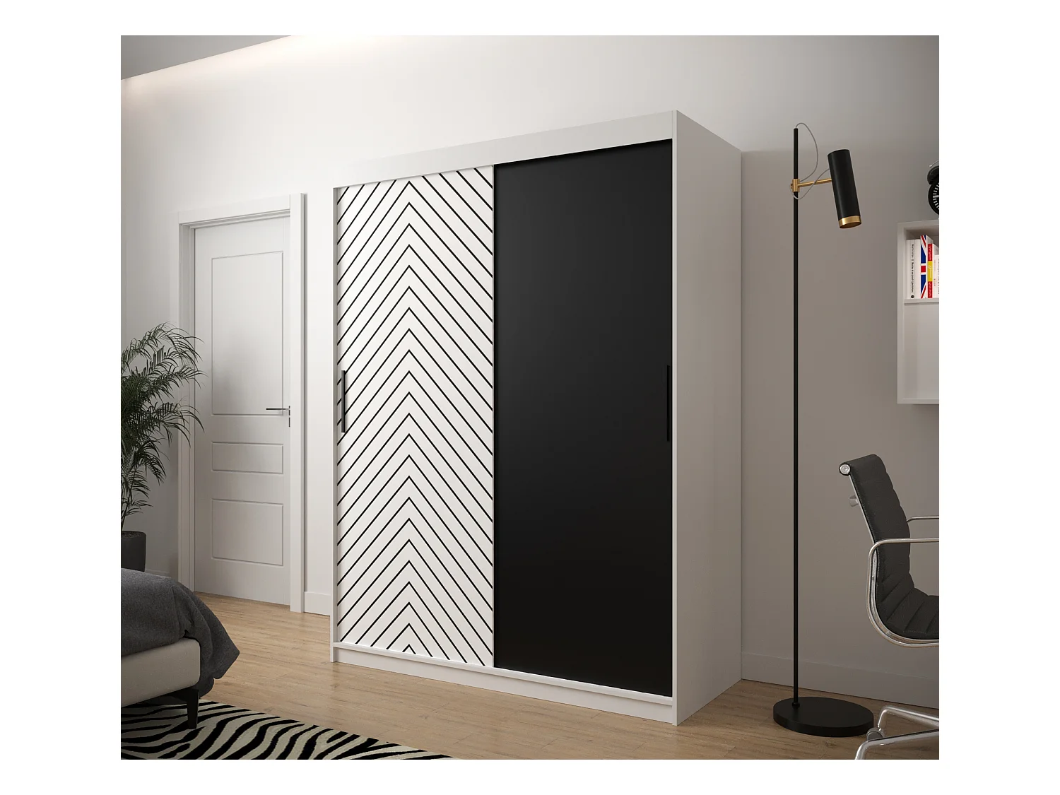 Armoire à portes coulissantes Jodełka 200/150/62 2 portes (Blanc)