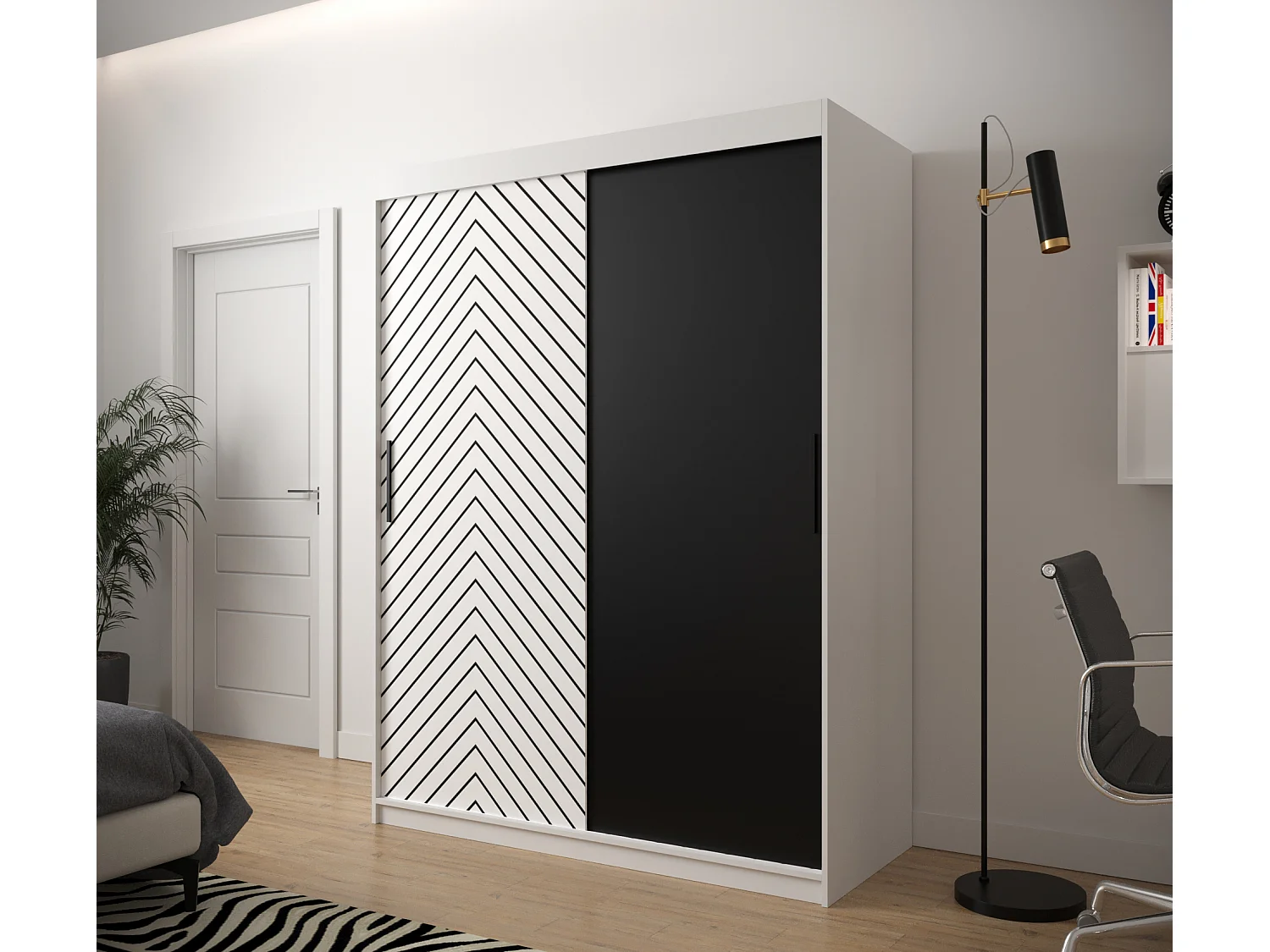 Armoire à portes coulissantes Jodełka 200/150/62 2 portes (Blanc)