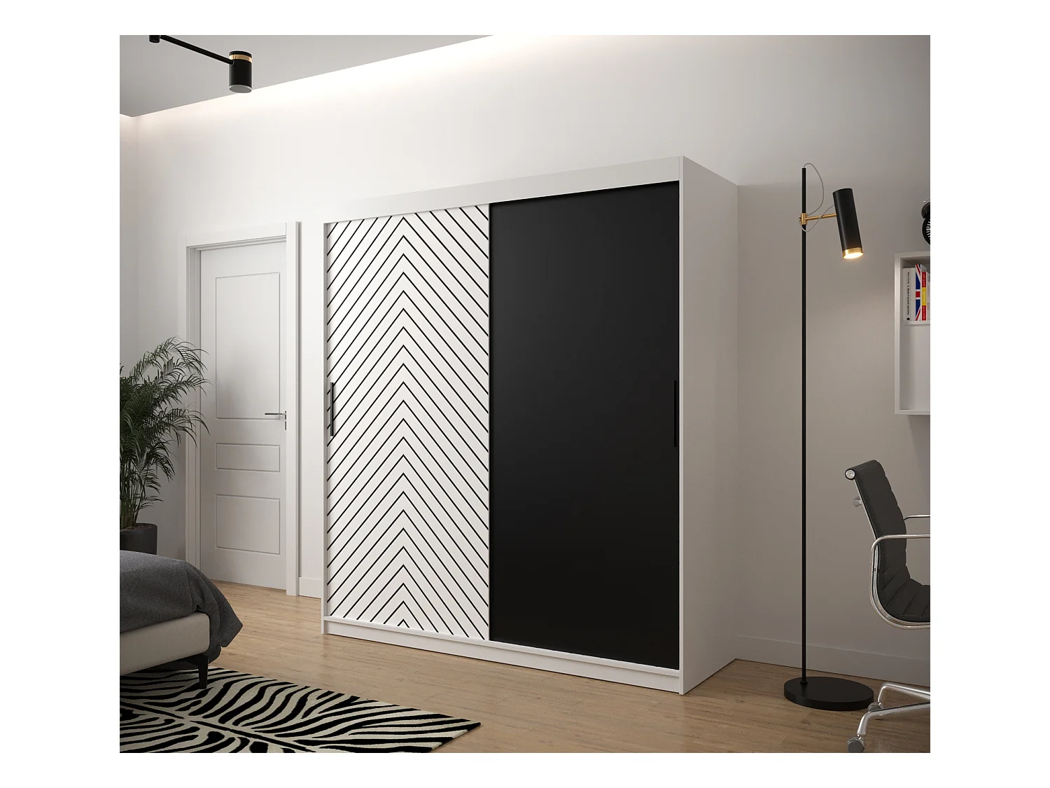 Armoire à portes coulissantes Jodełka 200/180/62 2 portes (Blanc)