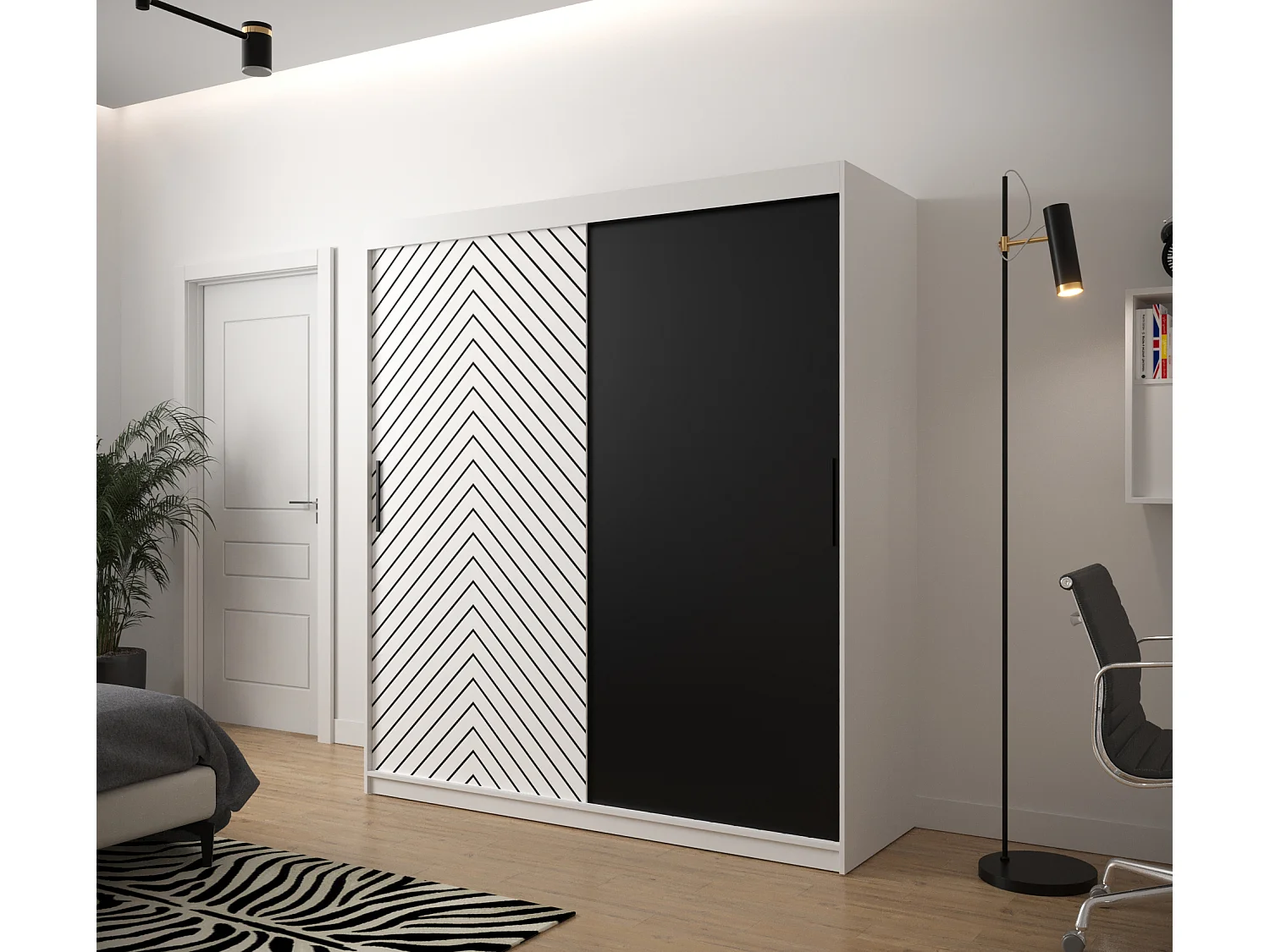 Armoire à portes coulissantes Jodełka 200/180/62 2 portes (Blanc)