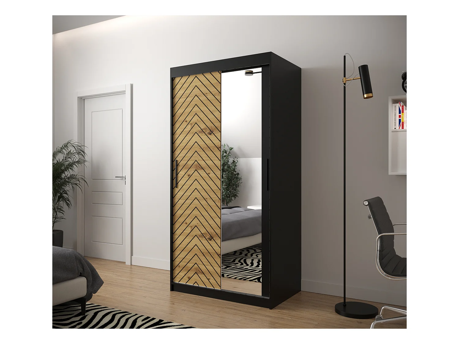 Armoire à portes coulissantes Jodełka 2 200/100/62 2 portes (Noir/Artisan)