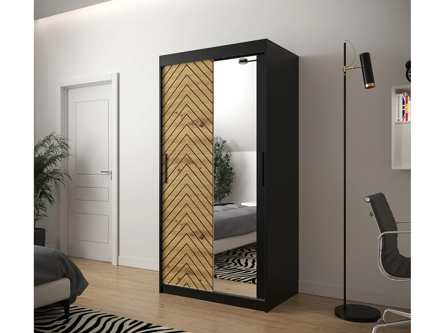 Schuifdeurkast Jodełka 2 200/100/62 2 deuren (Zwart/Artisan)