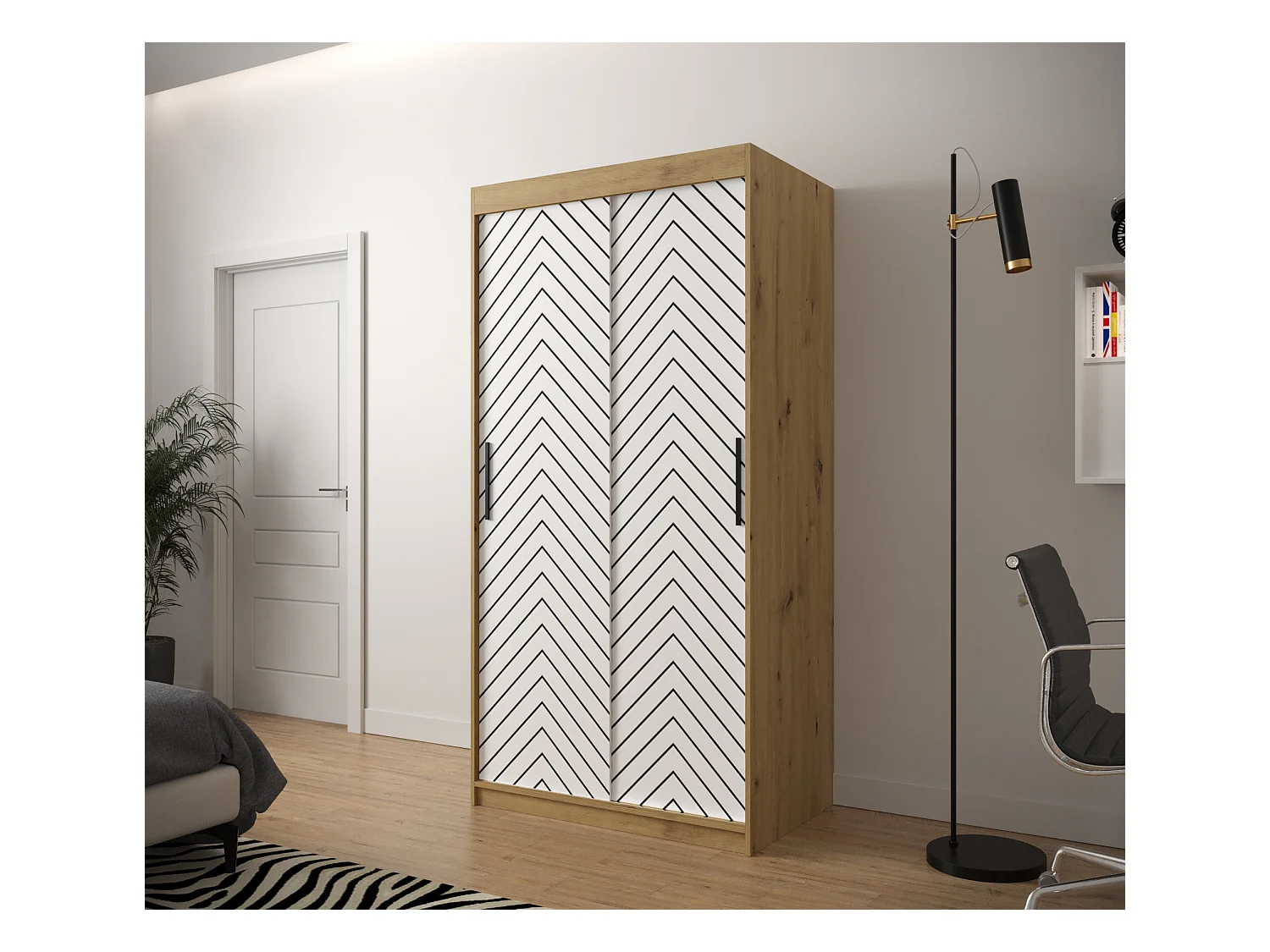 Armoire à portes coulissantes Jodełka 1 200/100/62 2 portes (Artisan/Blanc)