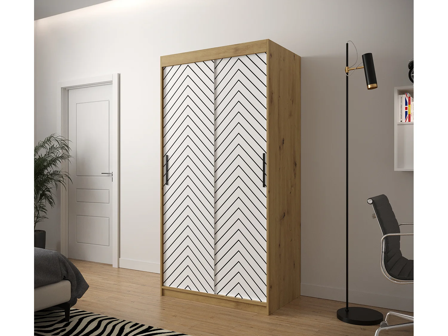 Schuifdeurkast Jodełka 1 200/100/62 2 deuren (Artisan/Wit)